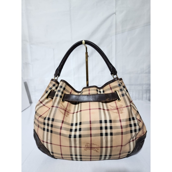 BURBERRY Haymarket Check Medium Willenmore Hobo Bag Brown/Beige - Picture 3 of 16